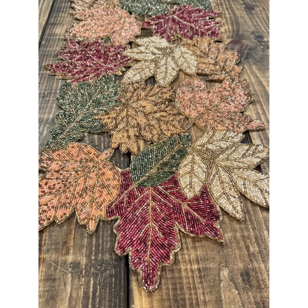 Bed Bath & Beyond Beaded Fall Table Runner and 6 Placemats Set Autumn‎ Harvest